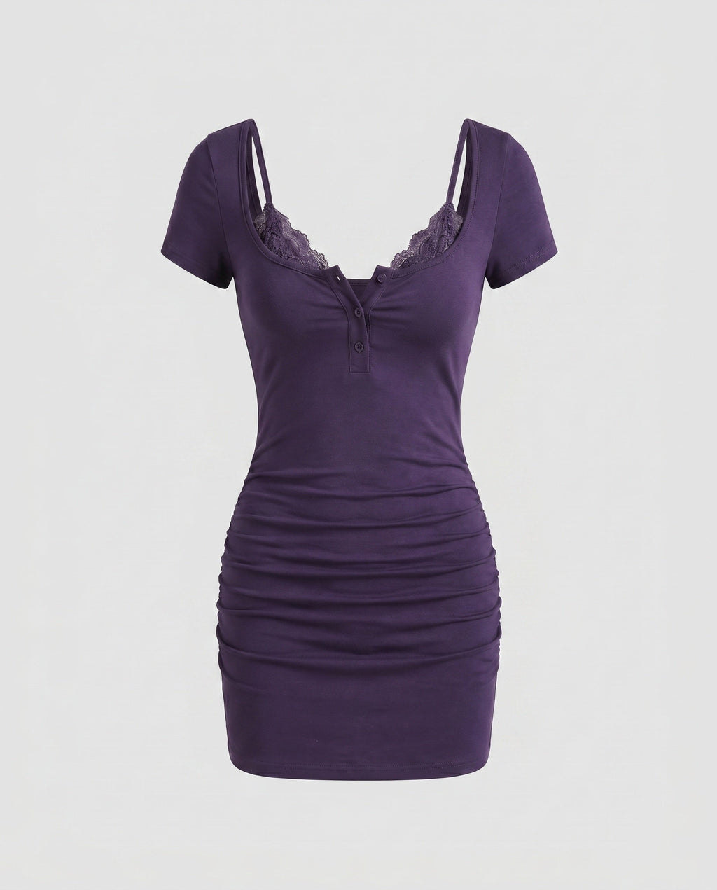 Women's figure-hugging lingerie dress with lace accents and gathering-Fashion Glam