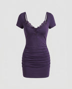 Women's figure-hugging lingerie dress with lace accents and gathering-Fashion Glam