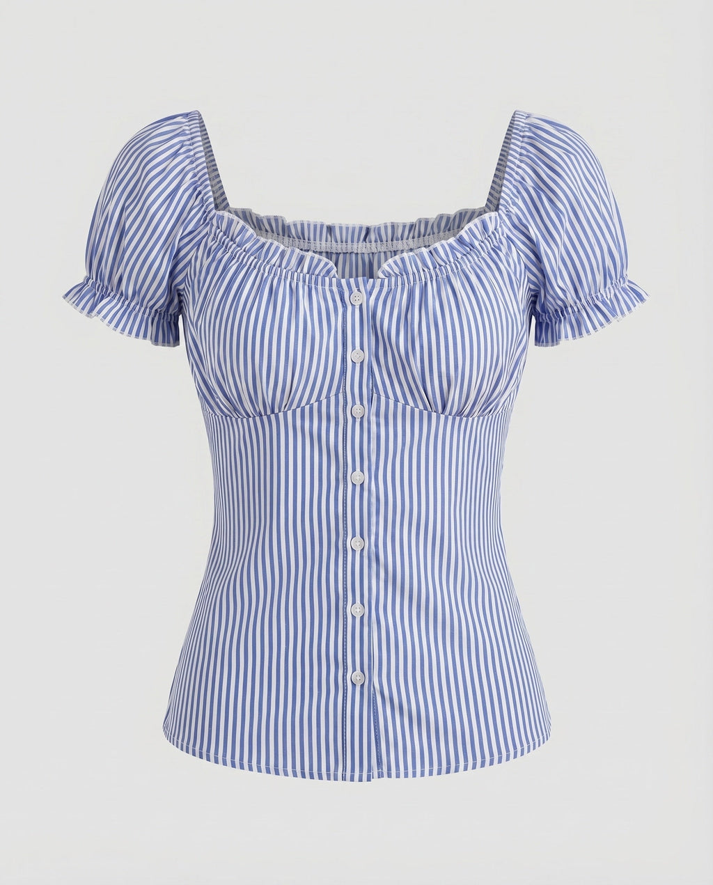 Women's fitted blouse top with ruffle details and button placket-Fashion Glam