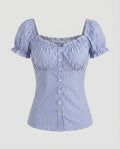 Women's fitted blouse top with ruffle details and button placket-Fashion Glam