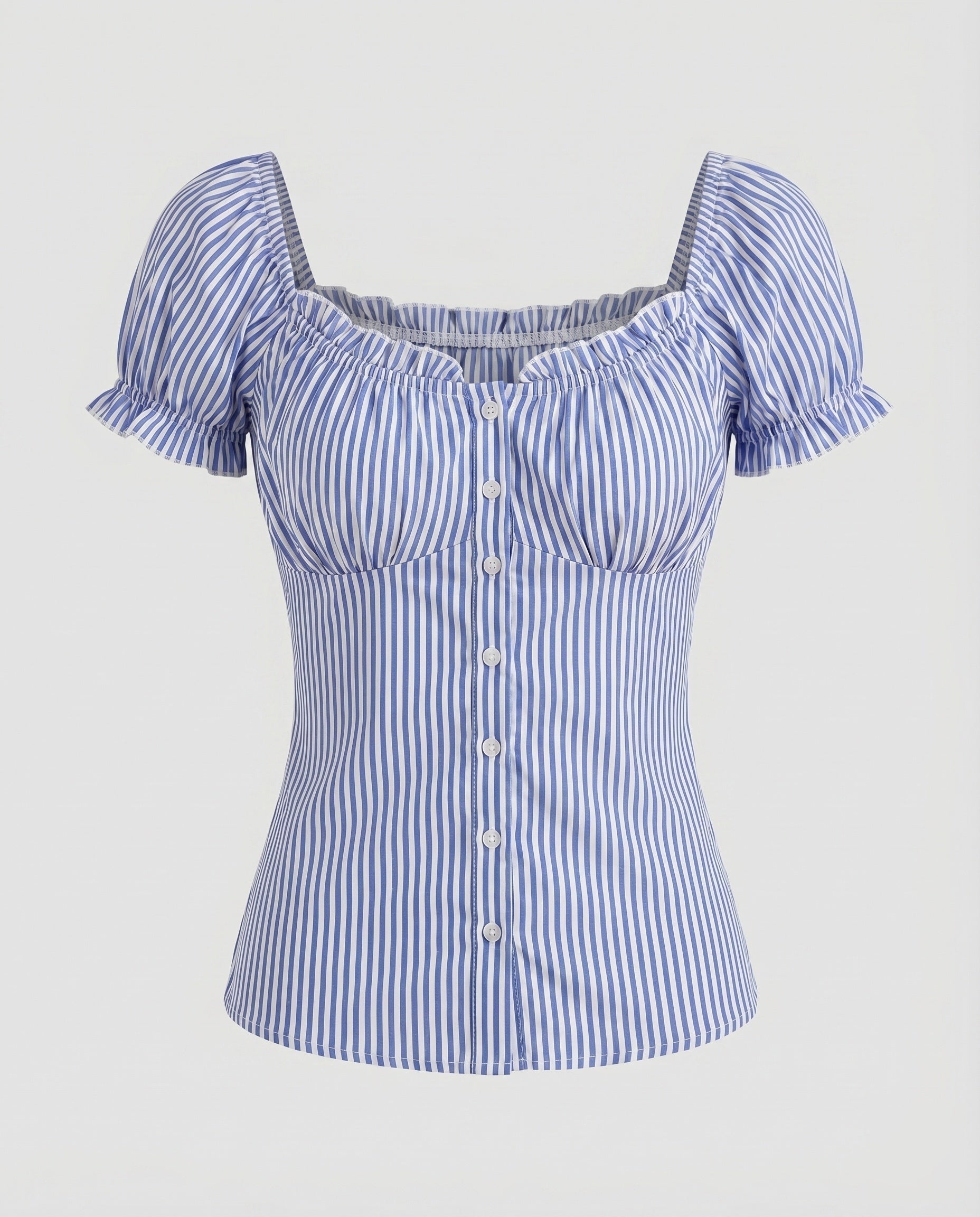 Women's fitted blouse top with ruffle details and button placket-Fashion Glam