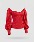 Women's Fitted Bustier Blouse Top Puff Sleeves-Fashion Glam
