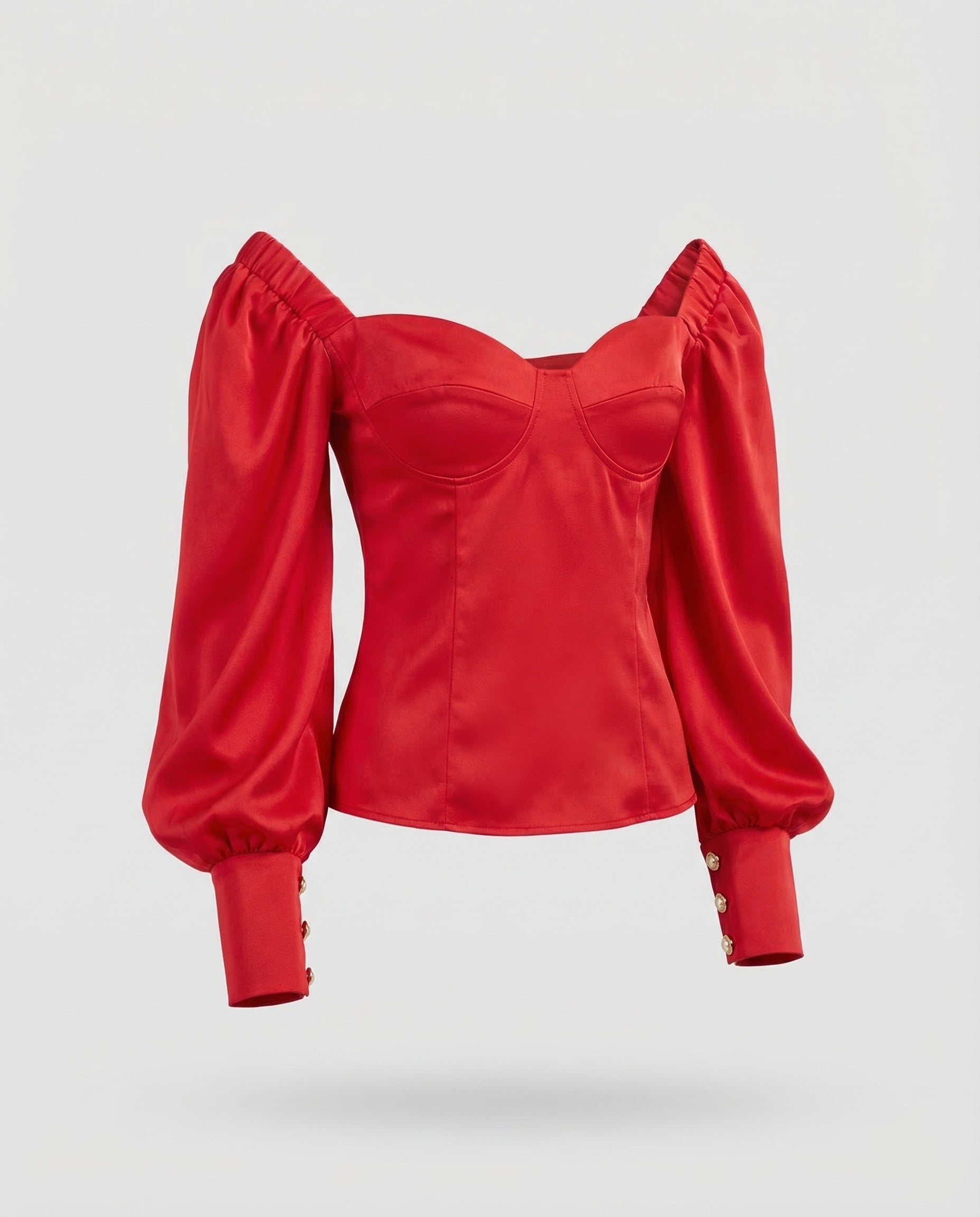 Women's Fitted Bustier Blouse Top Puff Sleeves-Fashion Glam
