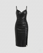 Women's fitted leather dress with slit-Fashion Glam