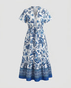 Women’s floral maxi dress with waist belt and elegant ruffle hem-Fashion Glam