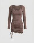 Women's form-fitting dress with additional ruffle details and luxurious overlay-Fashion Glam