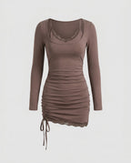 Women's form-fitting dress with additional ruffle details and luxurious overlay-Fashion Glam