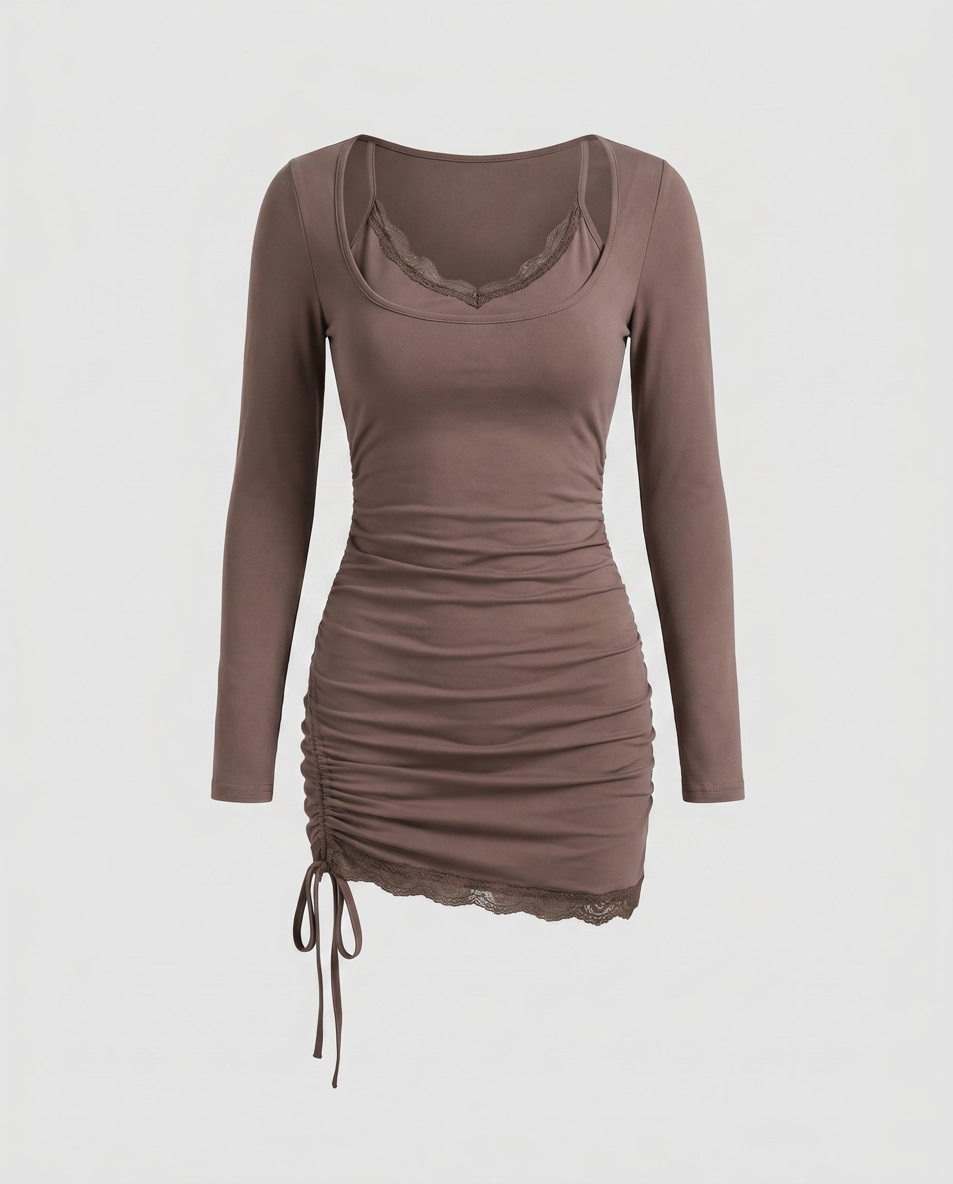 Women's form-fitting dress with additional ruffle details and luxurious overlay-Fashion Glam