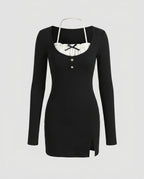 Women's form-fitting mini dress with stylish top and elegant ruffle details-Fashion Glam