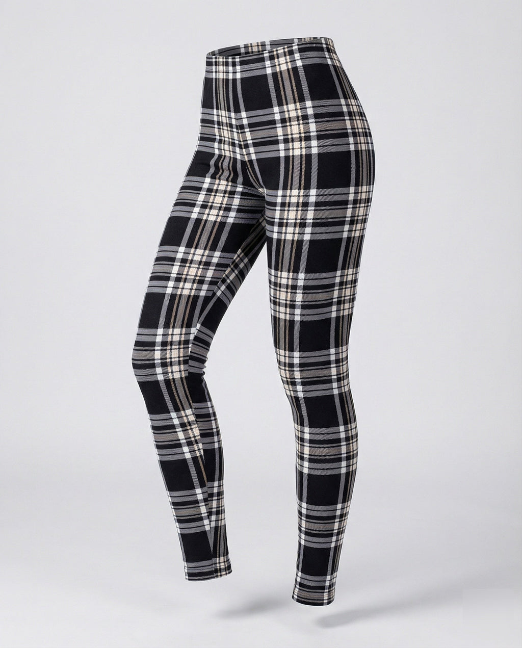 Women's high-waisted checkered leggings with shaping comfort waistband and high elastane content Fashion Glam-Fashion Glam