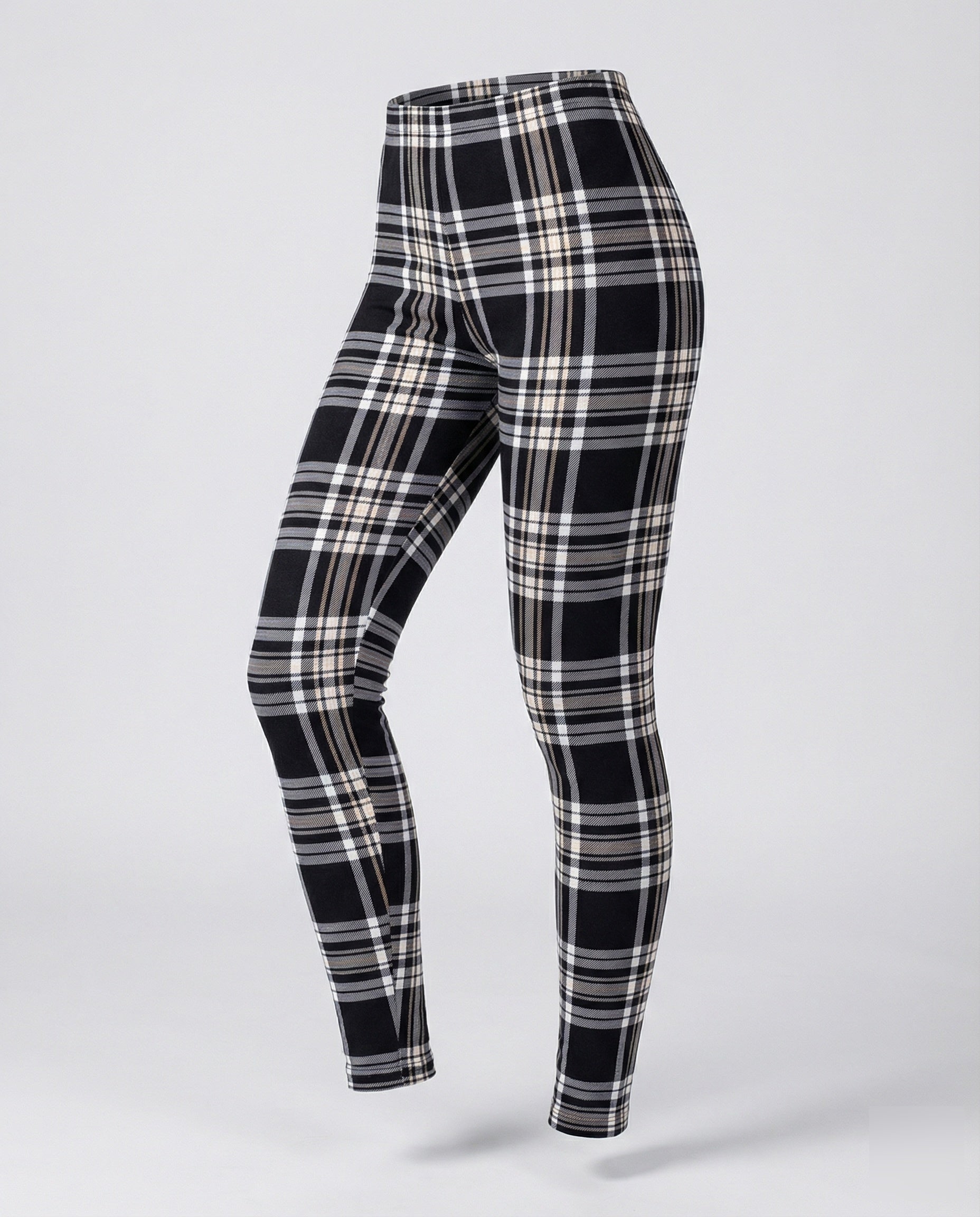 Women's high-waisted checkered leggings with shaping comfort waistband and high elastane content Fashion Glam-Fashion Glam