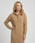 Women's hoodie dress made of soft knit material with button placket and hood-Fashion Glam