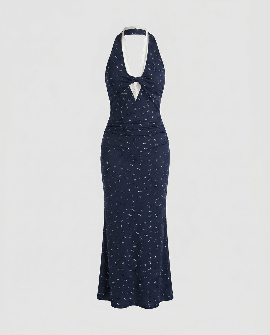 Women's Knee-Length Dress with Lace Details and Gatherings-Fashion Glam