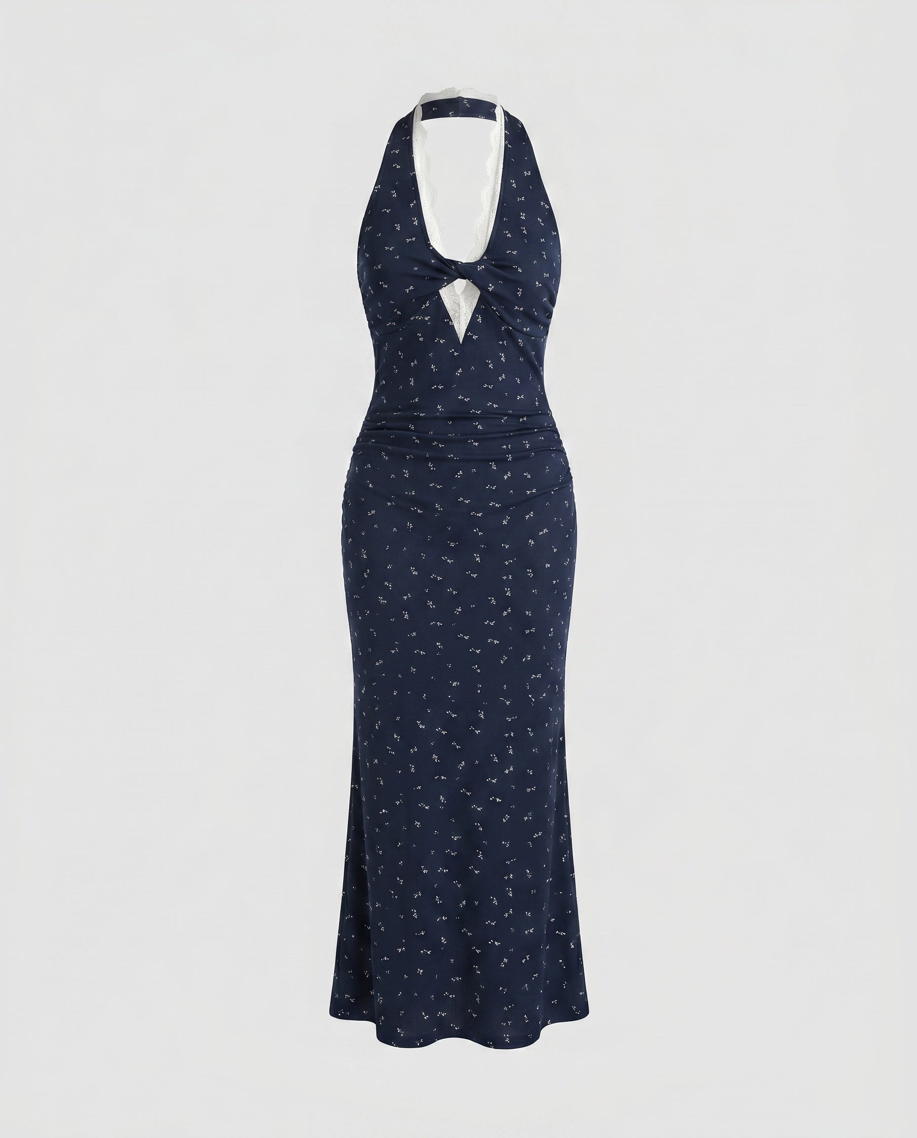 Women's Knee-Length Dress with Lace Details and Gatherings-Fashion Glam