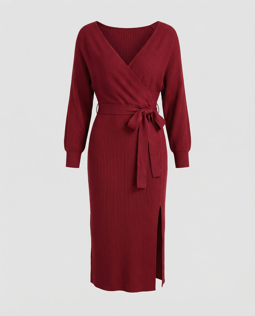 Women's knitted dress with elegant wrap design and decorative belt-Fashion Glam