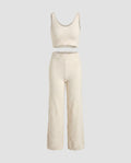 Women's knitted lounge set with refined crop top and wide leg pants-Fashion Glam