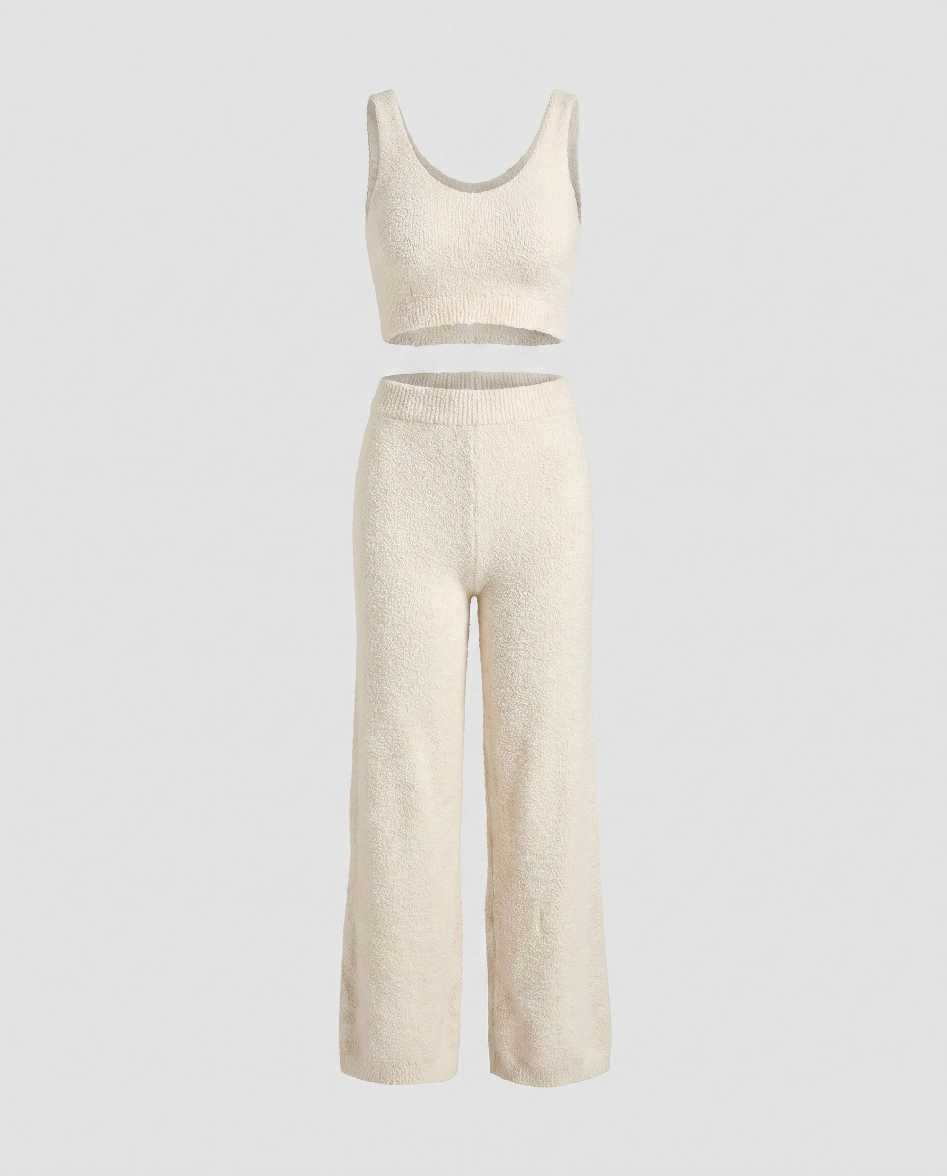 Women's knitted lounge set with refined crop top and wide leg pants-Fashion Glam