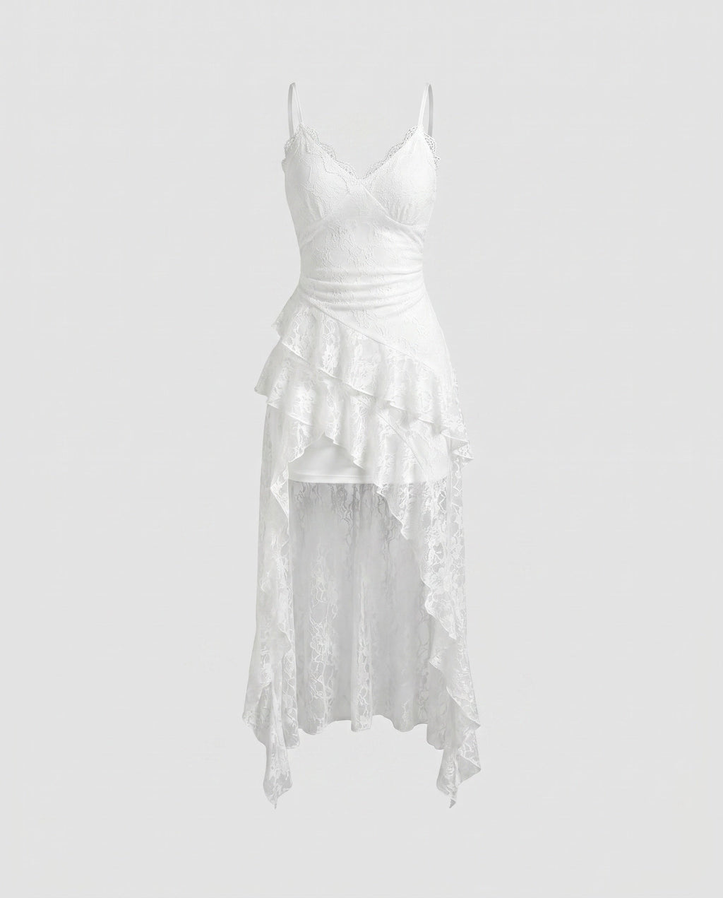 Women's Lace Midi Dress with Voluminous Ruffle Detail-Fashion Glam