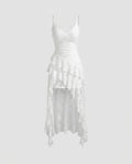 Women's Lace Midi Dress with Voluminous Ruffle Detail-Fashion Glam