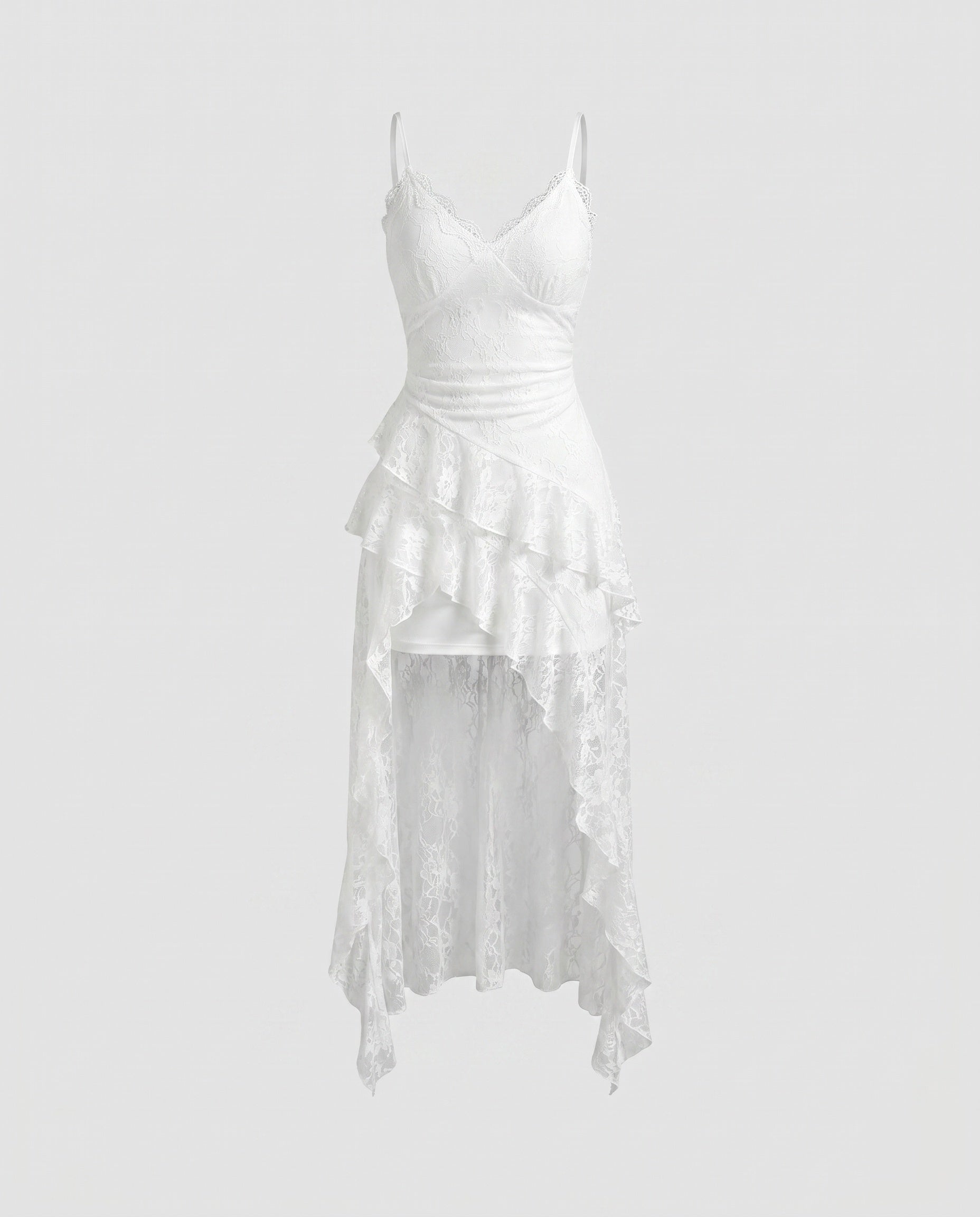 Women's Lace Midi Dress with Voluminous Ruffle Detail-Fashion Glam