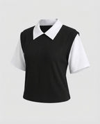 Women's Layered Look Blouse Top with Rib Knitting-Fashion Glam