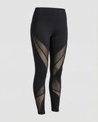 Women's leggings with diagonal mesh inserts-Fashion Glam