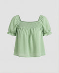 Women's Lightweight Square Neck Mixed Fabric Smock Blouse Top-Fashion Glam