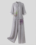 Women's Linen Two-Piece Stand Collar Blouse Wide Leg-Fashion Glam