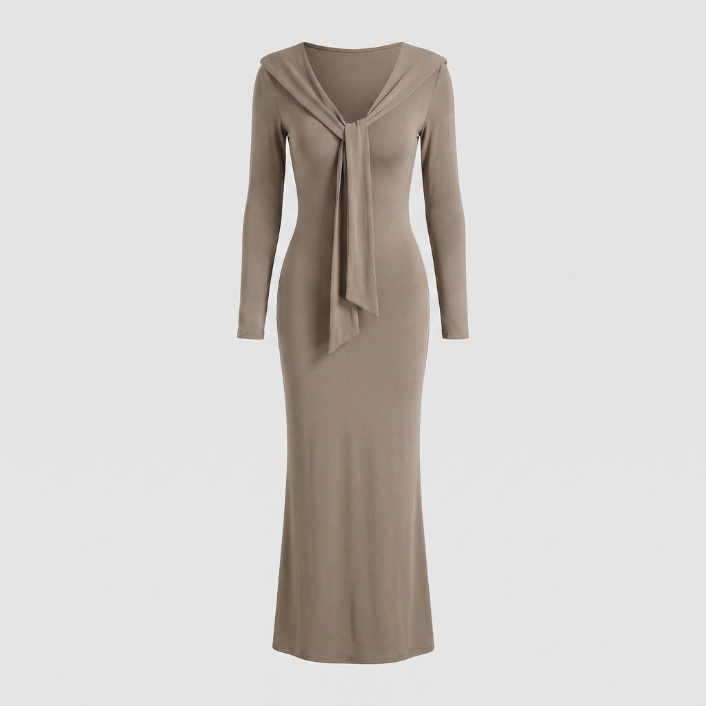 Women’s long sleeve dress with stylish hooded design and figure-hugging cut-Fashion Glam