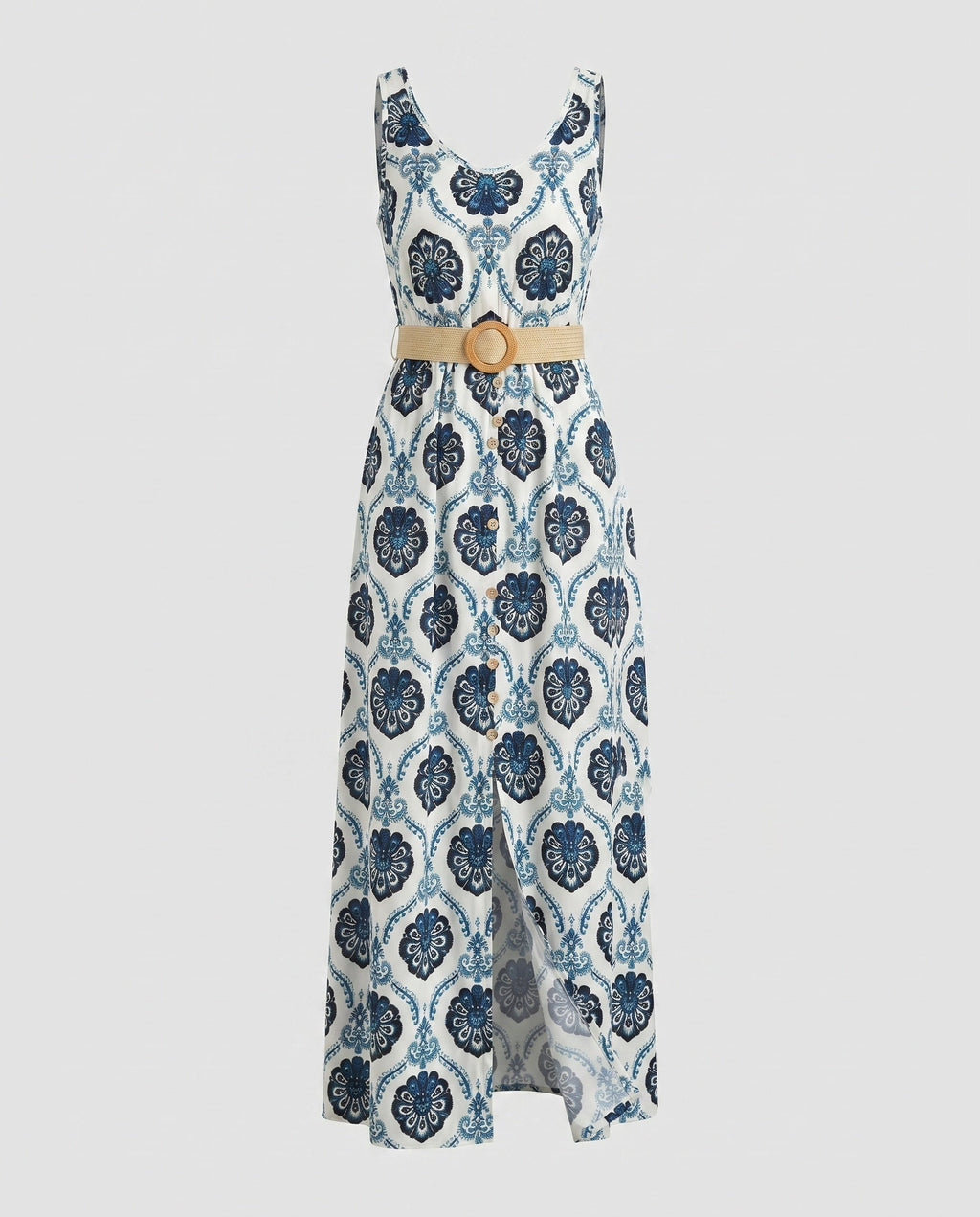 Women's maxi dress with attractive floral design and chic waist belt-Fashion Glam