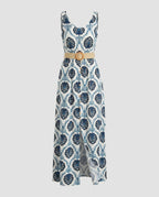 Women's maxi dress with attractive floral design and chic waist belt-Fashion Glam