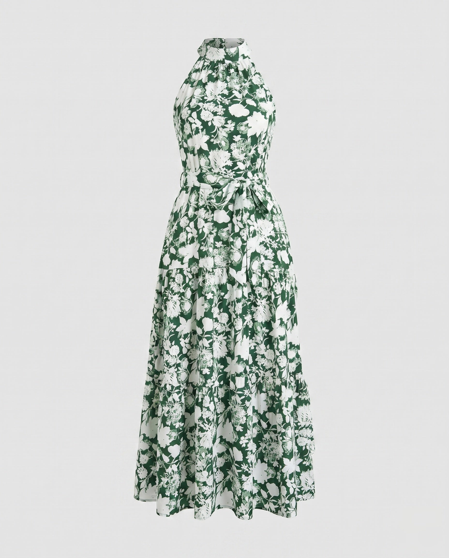 Women's maxi dress with elegant floral design and fitted belt-Fashion Glam