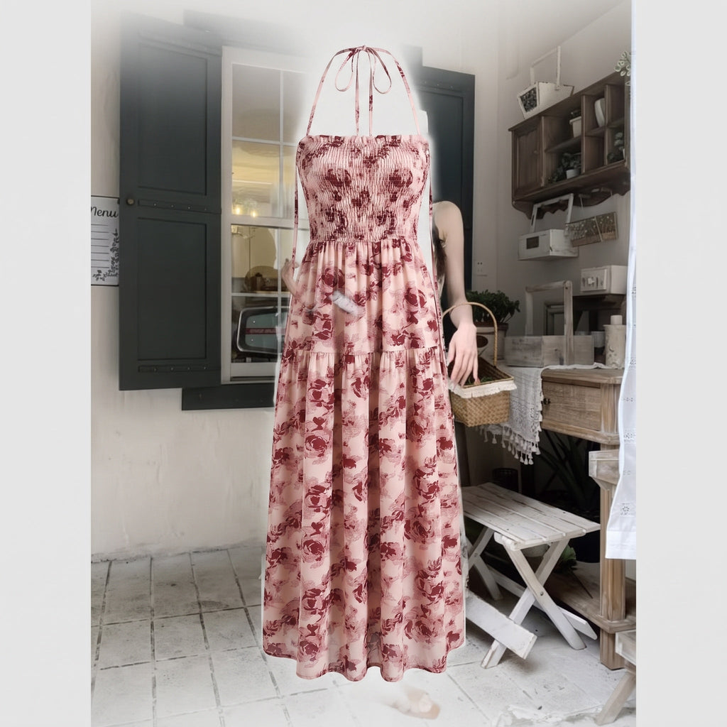 Women’s maxi dress with elegant floral pattern and tailored fit-Fashion Glam