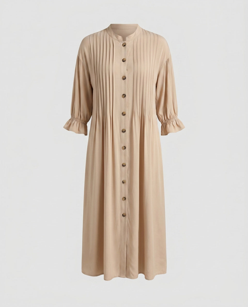 Women's maxi dress with elegant pleats and button placket-Fashion Glam