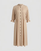 Women's maxi dress with elegant pleats and button placket-Fashion Glam