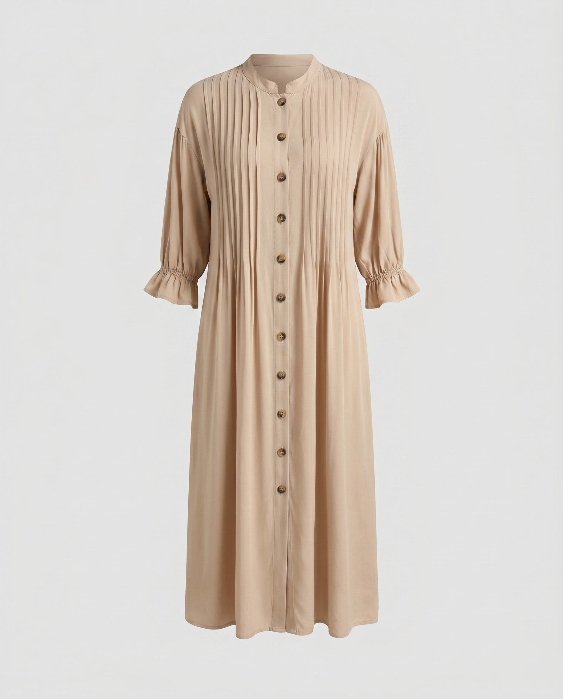 Women's maxi dress with elegant pleats and button placket-Fashion Glam