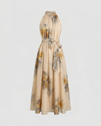 Women's maxi dress with floral accents and elegant halter neckline-Fashion Glam