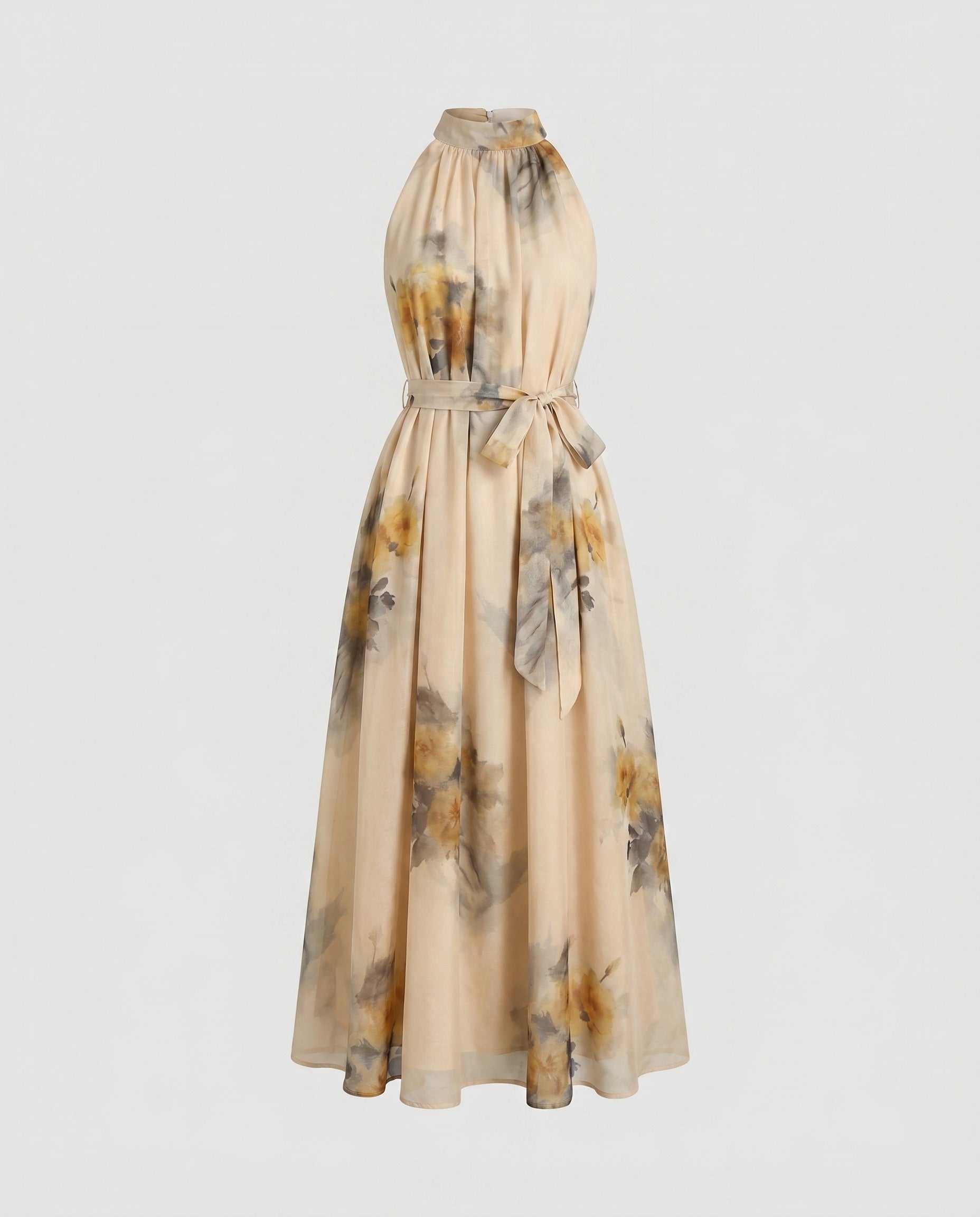 Women's maxi dress with floral accents and elegant halter neckline-Fashion Glam