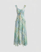 Women’s Maxi Dress with Floral Design and Elegant V-Neck-Fashion Glam