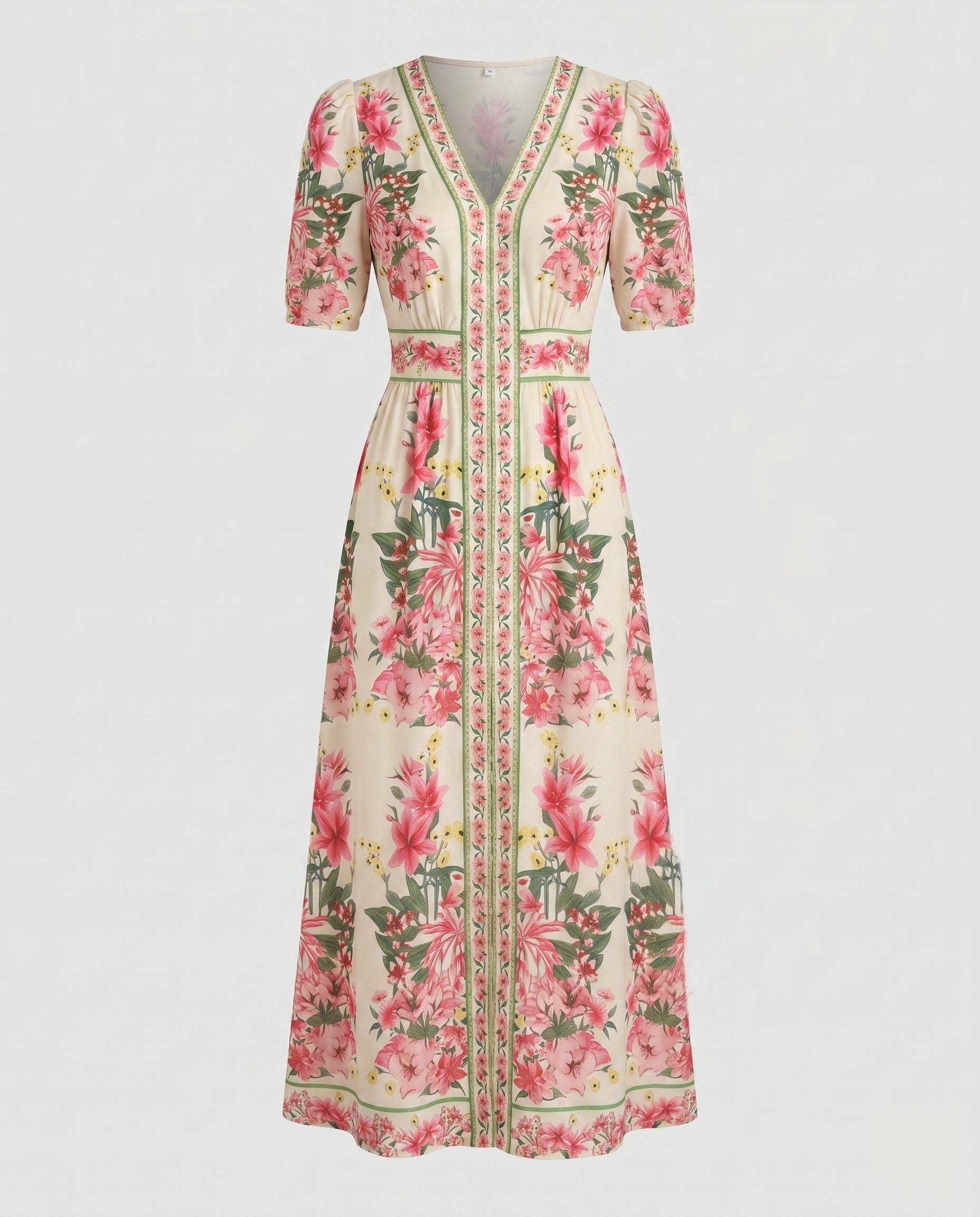 Women's maxi dress with playful floral design and elegant ruffle-Fashion Glam