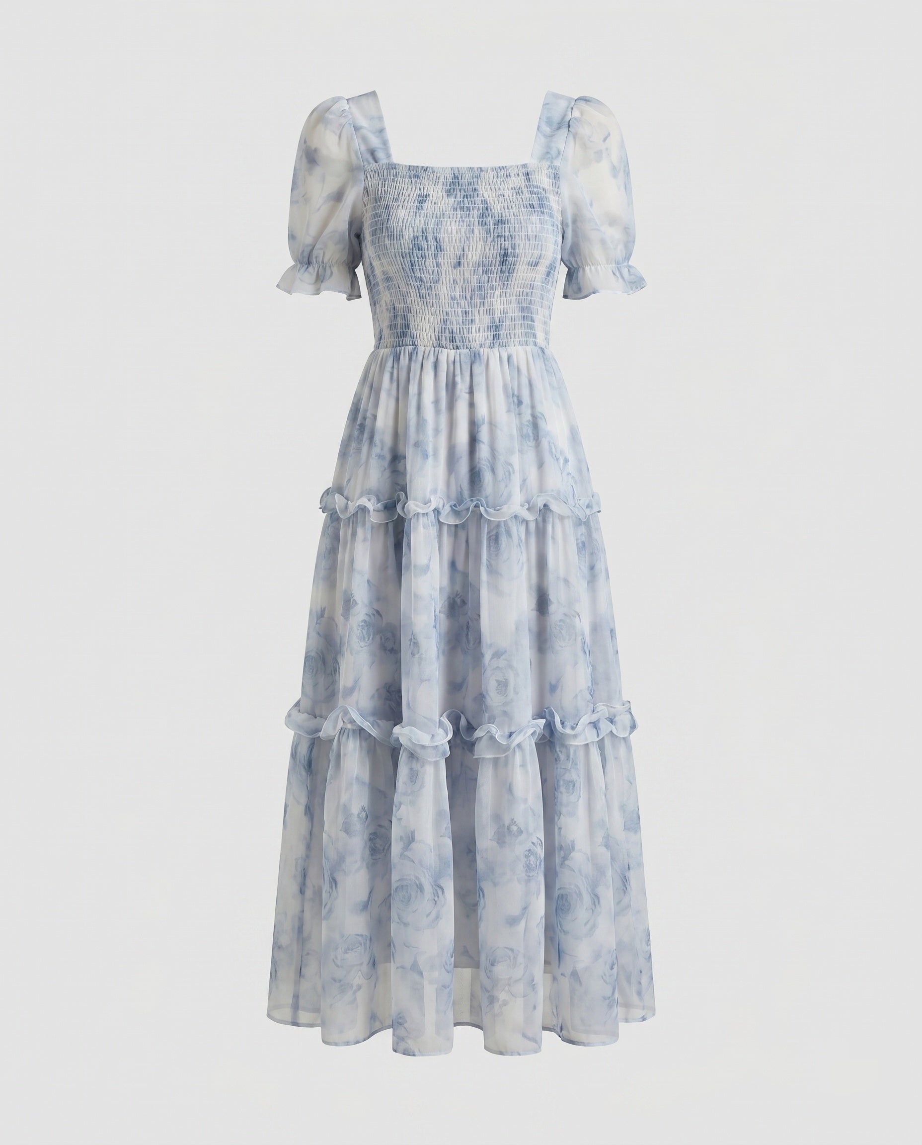 Women's Maxi Dress with voluminous ruffles and elastic bodice-Fashion Glam