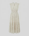 Women’s Midi Chiffon Dress with Voluminous Ruffles and Elegant Pleated Pattern-Fashion Glam
