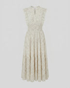 Women’s Midi Chiffon Dress with Voluminous Ruffles and Elegant Pleated Pattern-Fashion Glam