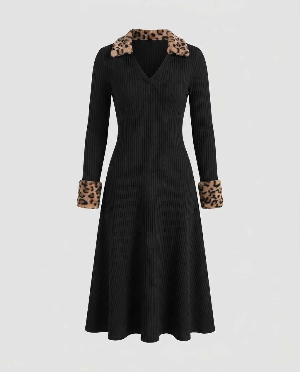 Women's midi dress with animal collar-Fashion Glam