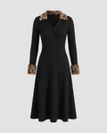 Women's midi dress with animal collar-Fashion Glam