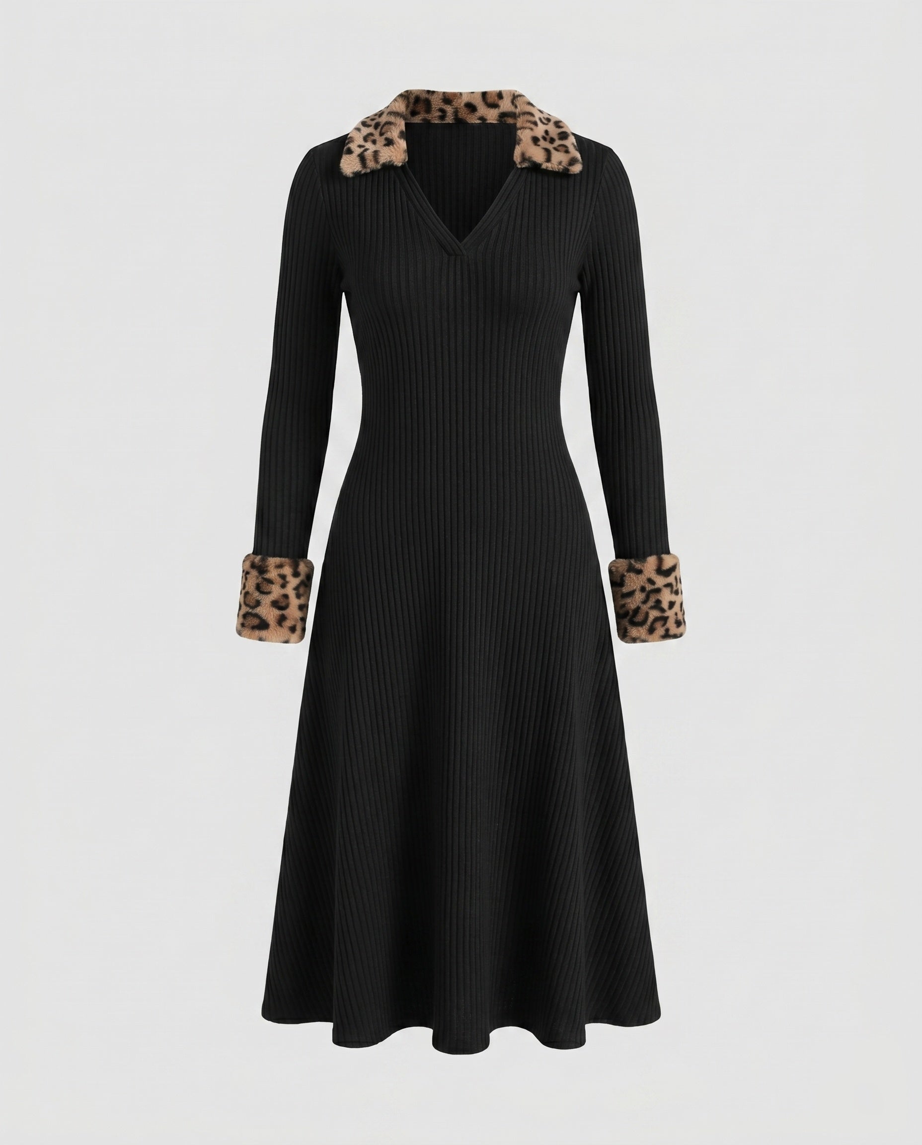Women's midi dress with animal collar-Fashion Glam