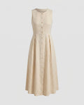 Women’s midi dress with button placket and side slit-Fashion Glam