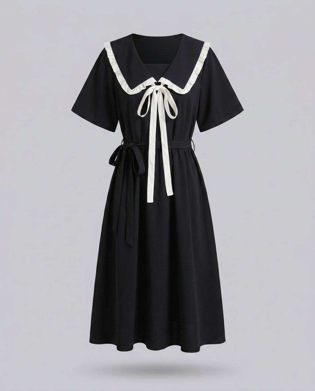 Women’s midi dress with contrasting ruffle details and fitted silhouette-Fashion Glam