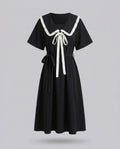 Women’s midi dress with contrasting ruffle details and fitted silhouette-Fashion Glam