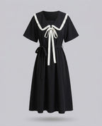 Women’s midi dress with contrasting ruffle details and fitted silhouette-Fashion Glam
